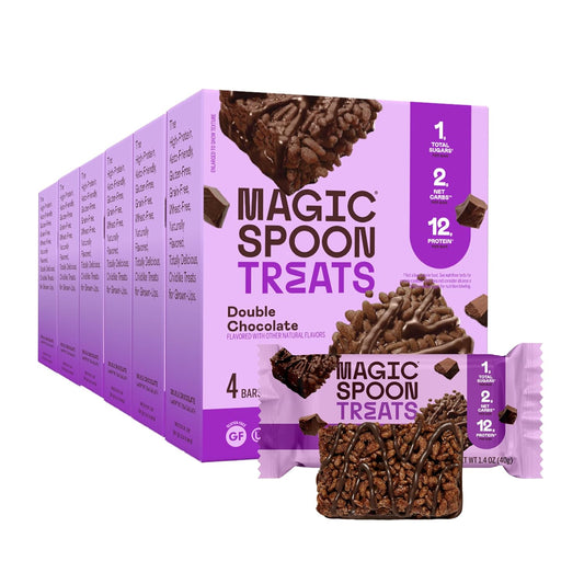 MAGIC SPOON Treats - High Protein, Low Carb, Keto Friendly, Low Sugar, Gluten Free, Crispy Protein Bar Cereal Bar, On-The-Go Healthy Snack (Double Chocolate, 24 Bars)