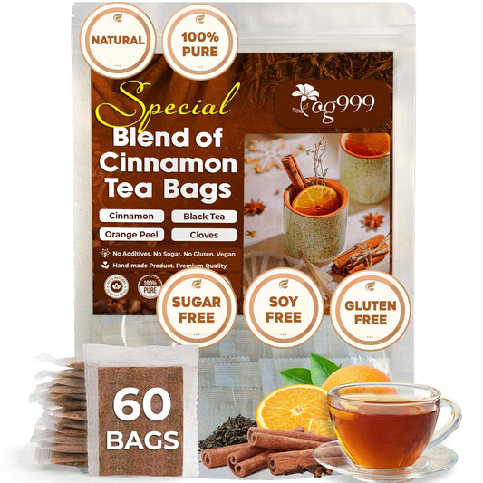 60 Hot Special Cinnamon Tea Bags – Special Blend of Cinnamon, Black Tea, Orange Peel and Cloves, 100% Natural Ingredients, Hand-made Blend Herbal Tea. Eco-conscious Tea Bags. No Sugar, No Caffeine, No Gluten, Vegan.