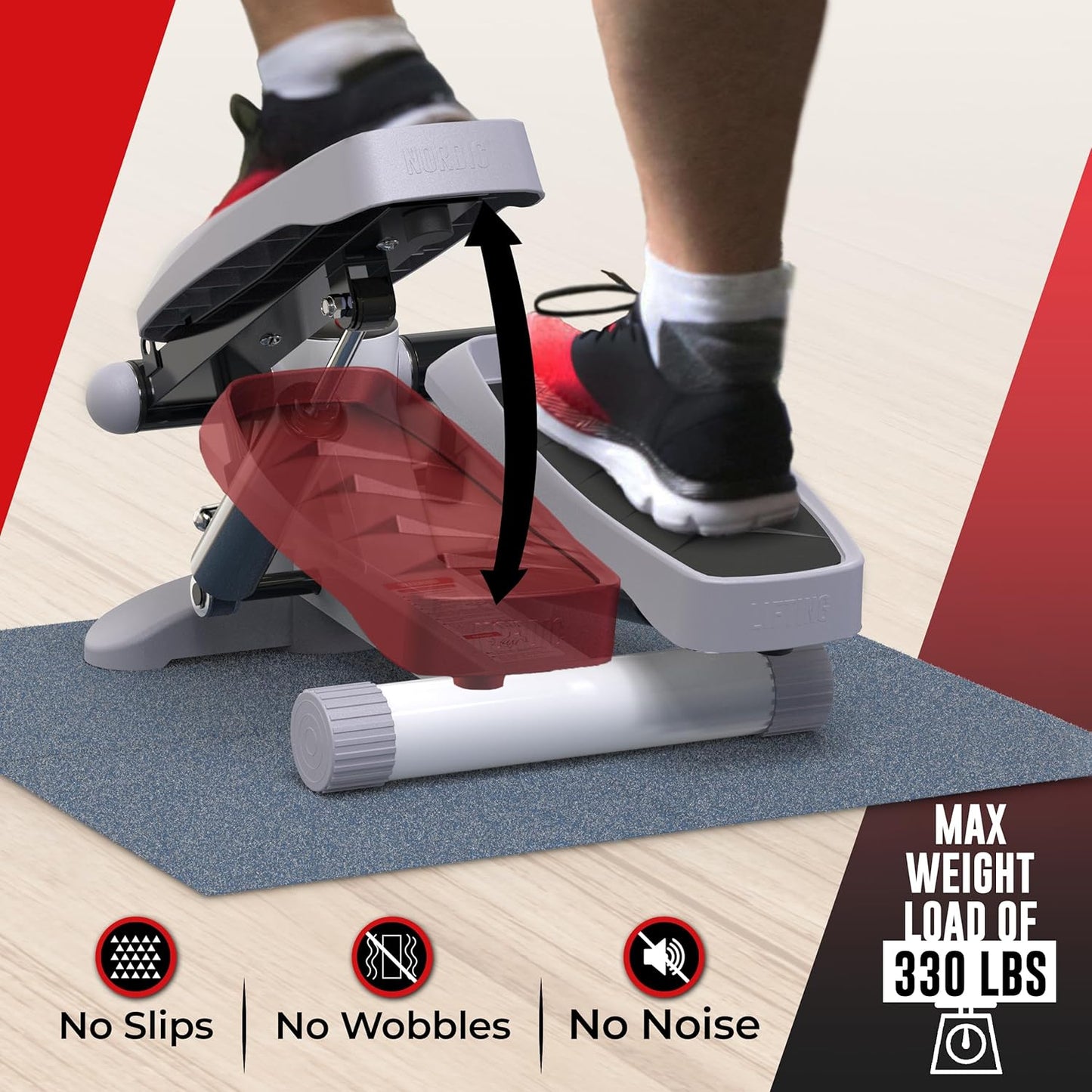 Nordic Lifting Mini Stepper Machine – Stair Climber w/Resistance Bands & LCD – Home Workout Stepper