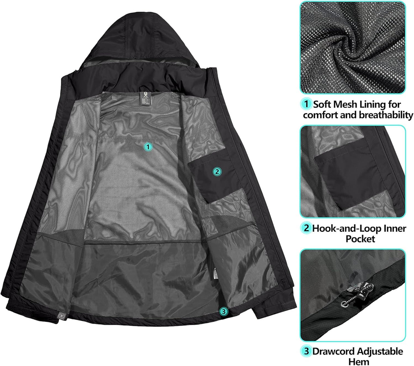 Little Donkey Andy Men's Waterproof Rain Jacket Outdoor Lightweight Hooded Raincoat for Hiking Golf Travel Fishing