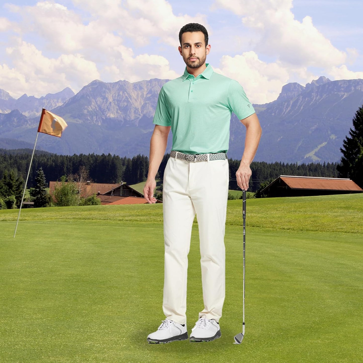 M MAELREG Golf Shirts for Men Dry fit Sports Jacquard Lightweight Performance Texture Short Sleeve Collared Polo Shirts