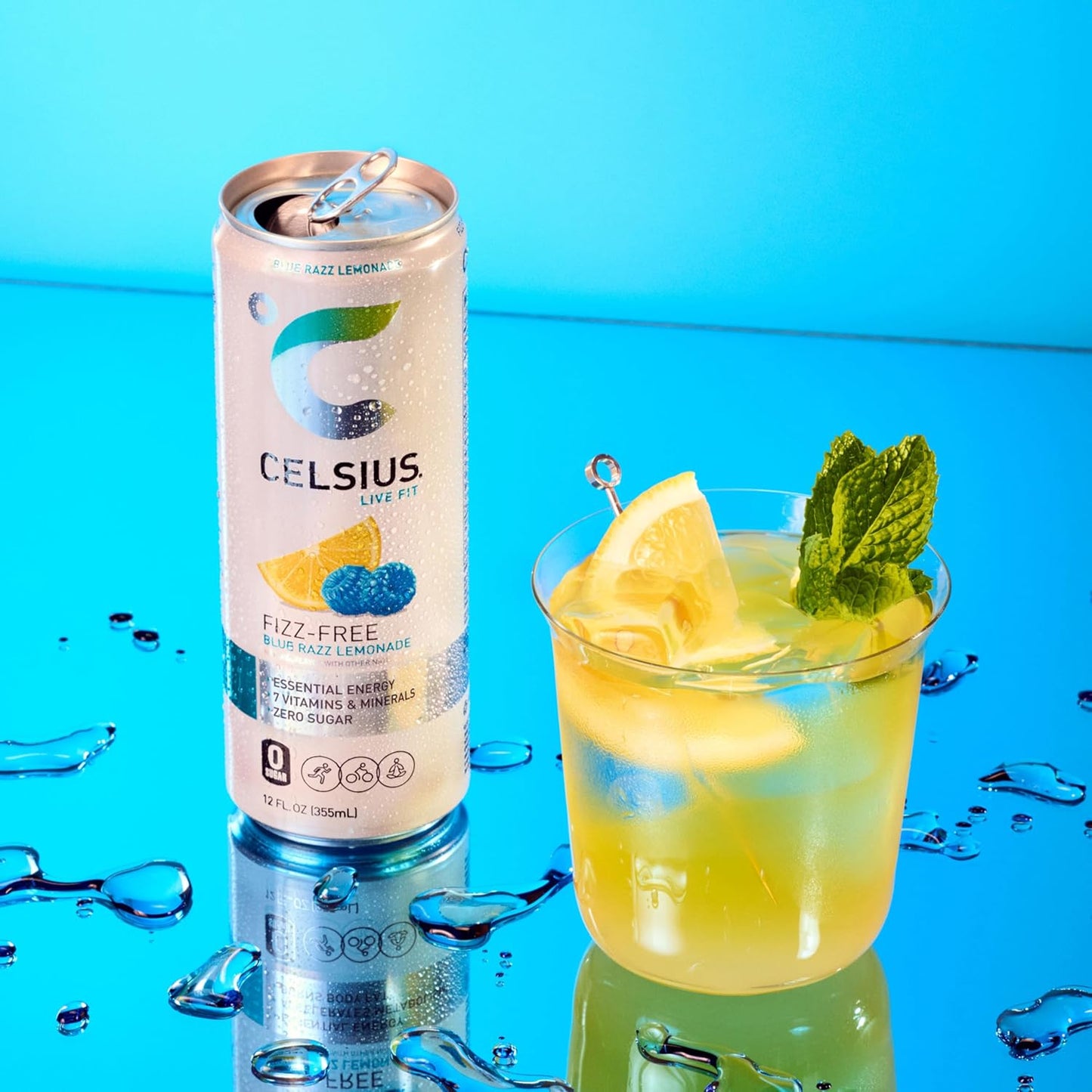 CELSIUS Fizz Free Blue Razz Lemonade, Sugar Free Energy Drink, 12 Fl Oz (Pack of 12)