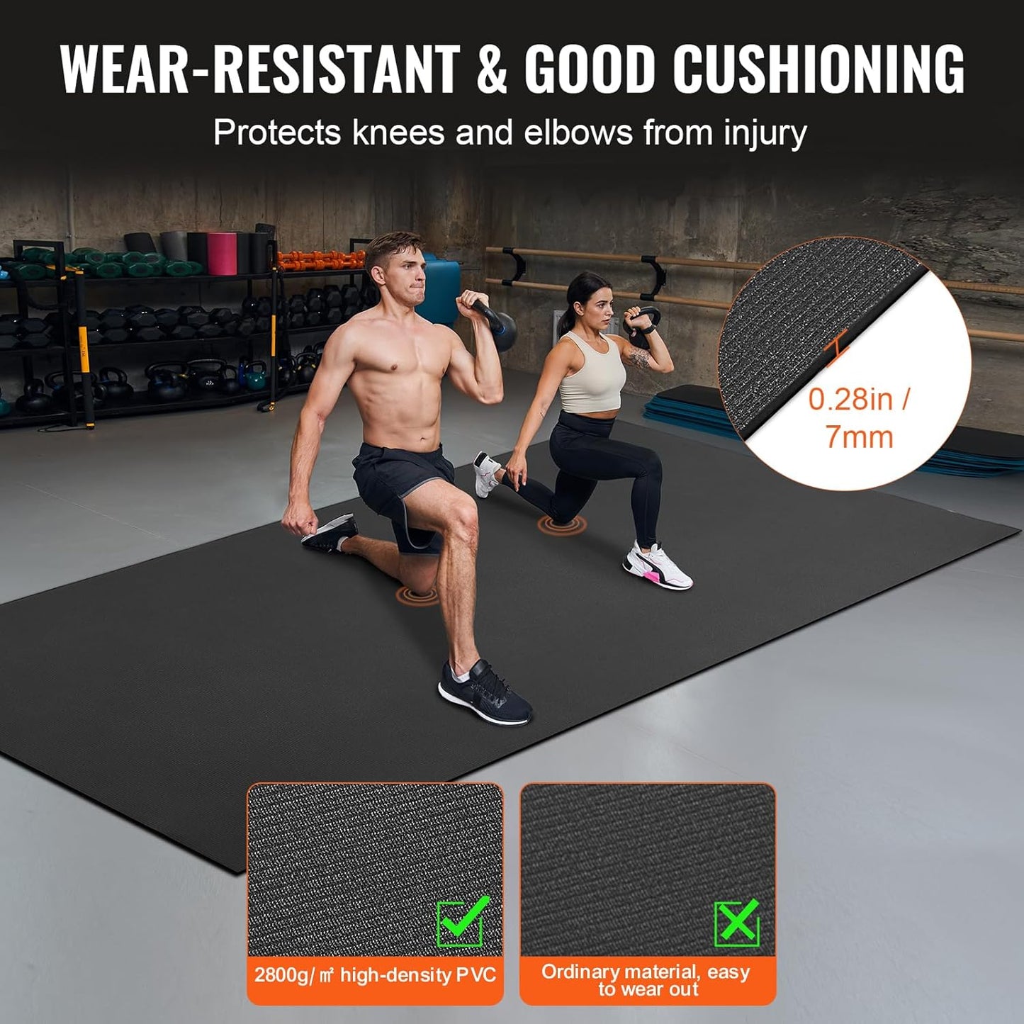 VEVOR Large Exercise Mat, Non Slip High Density Premium Yoga Mat, Exercise Yoga Mat for Men Women, Fitness & Exercise Mat with Bag & Carry Strap, for All Types of Home Yoga, Pilate & Floor Workout