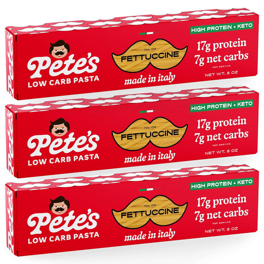 17g High Protein Fettuccine Pasta | 7g Low Carb Keto Pasta | Healthy, Italian Pasta From Italy | 3-Pack, 8oz - Pete's Pasta