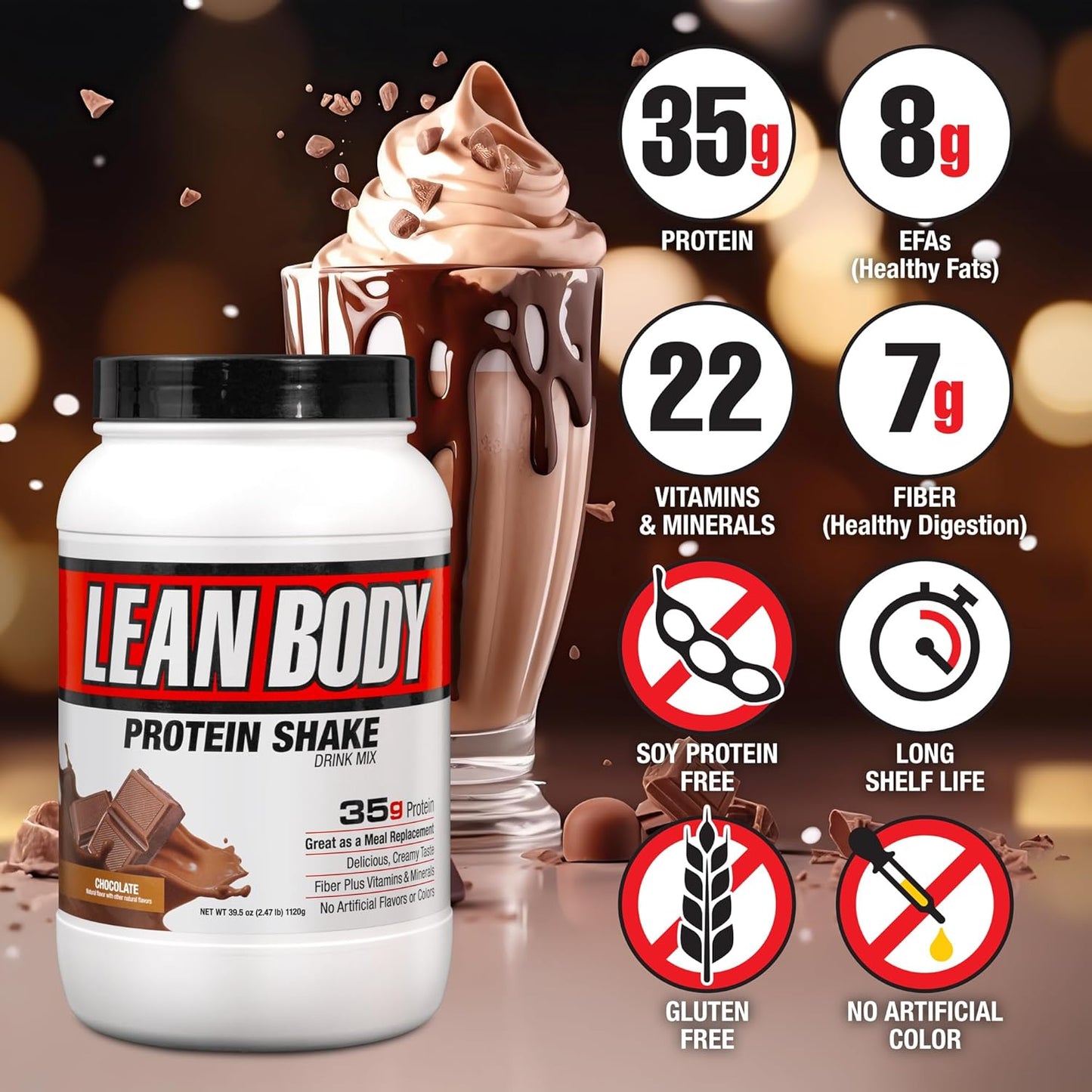Labrada Nutrition Lean Body Hi-Protein Meal Replacement Shake, Chocolate, 2.47 Pound Tub(Pack of 1)