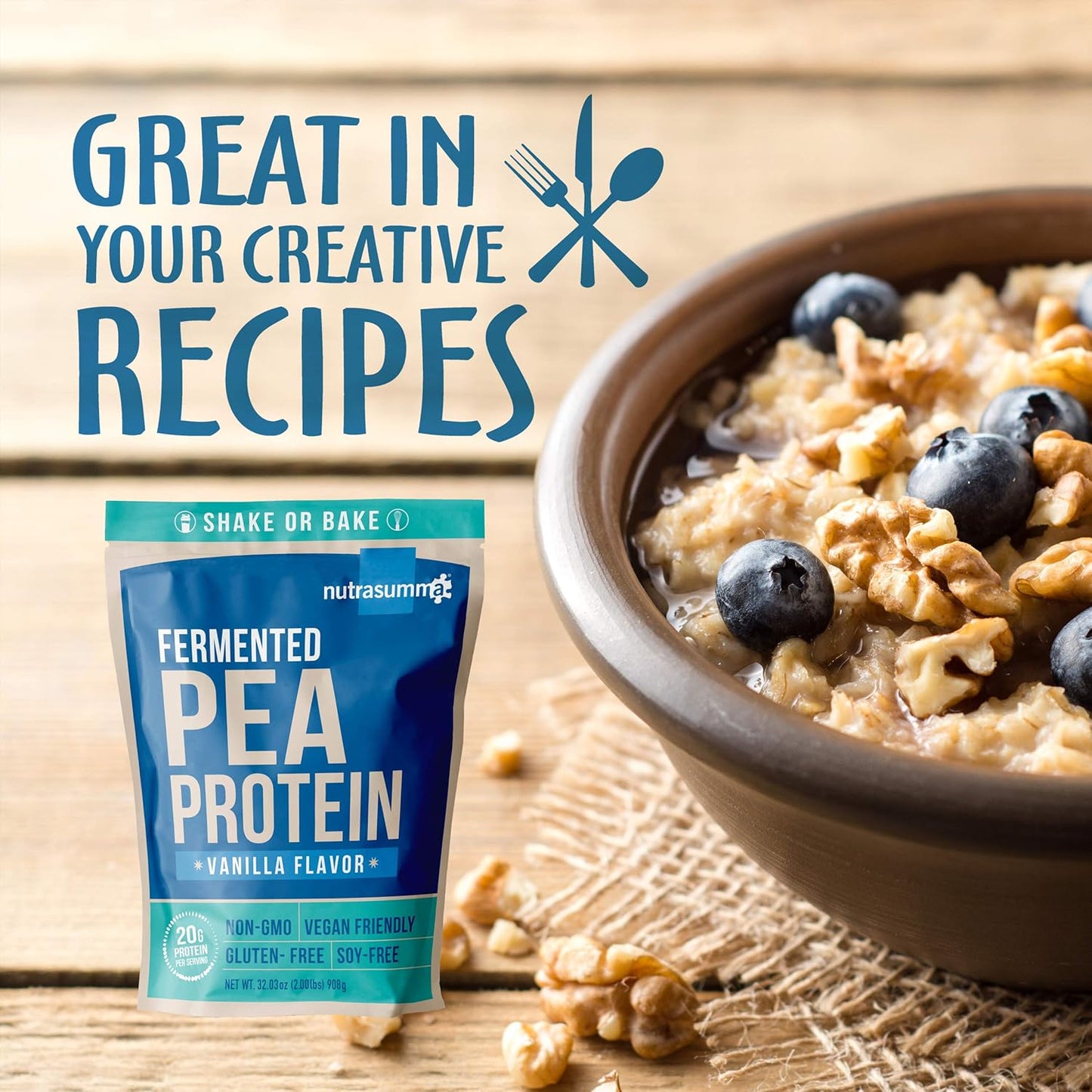 Pea Protein Powder, Vanilla Vegan Flavor, 100% Plant Based, No Artificial Sweeteners, Non-GMO, Gluten Free & Soy Free, 2 LB