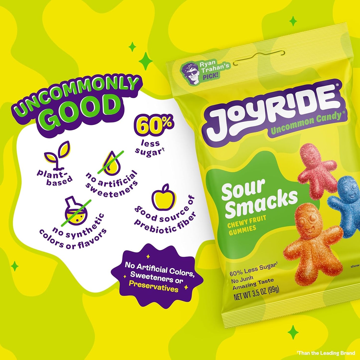 JOYRIDE Innovative Variety 6 Pack - Gummy Busters, Sour Smacks, Sour Worms, Low Calorie Gummy Candy, Low Sugar, Dye Free (6 Items)