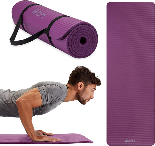 Gaiam Essentials Thick Yoga Mat Fitness & Exercise Mat with Easy-Cinch Yoga Mat Carrier Strap, 72"L x 24"W x 2/5 Inch Thick