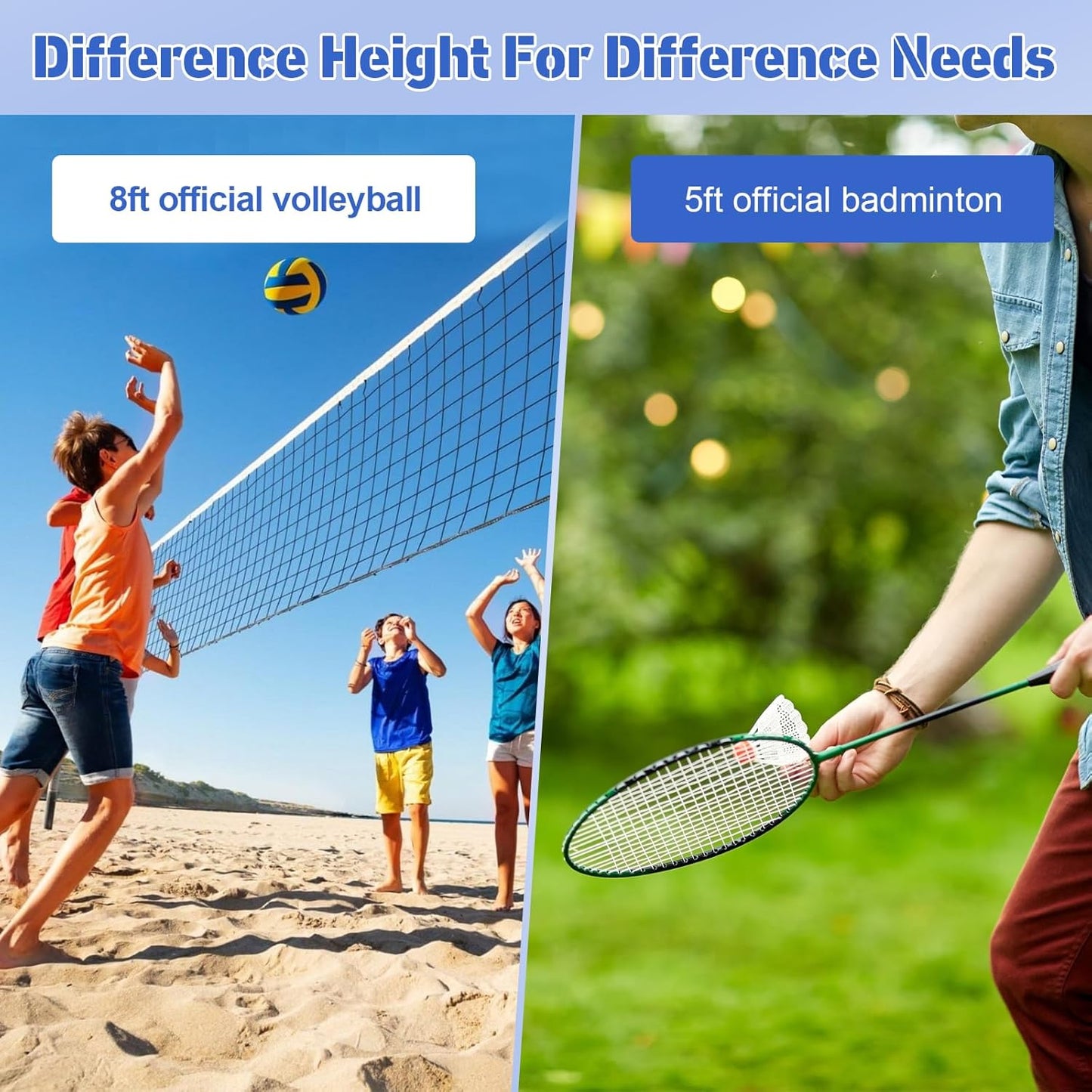 Volleyball Net with Poles，Volleyball Poles for Backyard, 6 Adjustable Heights Volleyball Set 8ft Professional Standard Height Stand, for Backyard Outdoor