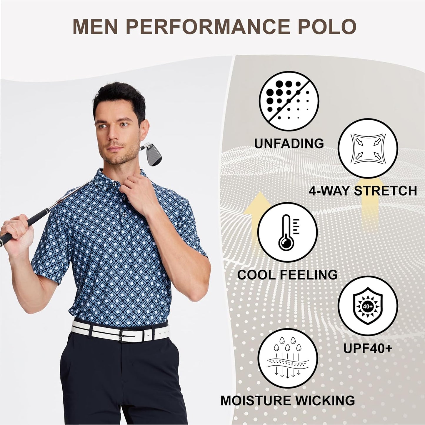 Damipow Premium Golf Shirts for Men Dry Fit Performance Polo Short Sleeve Collared Shirt
