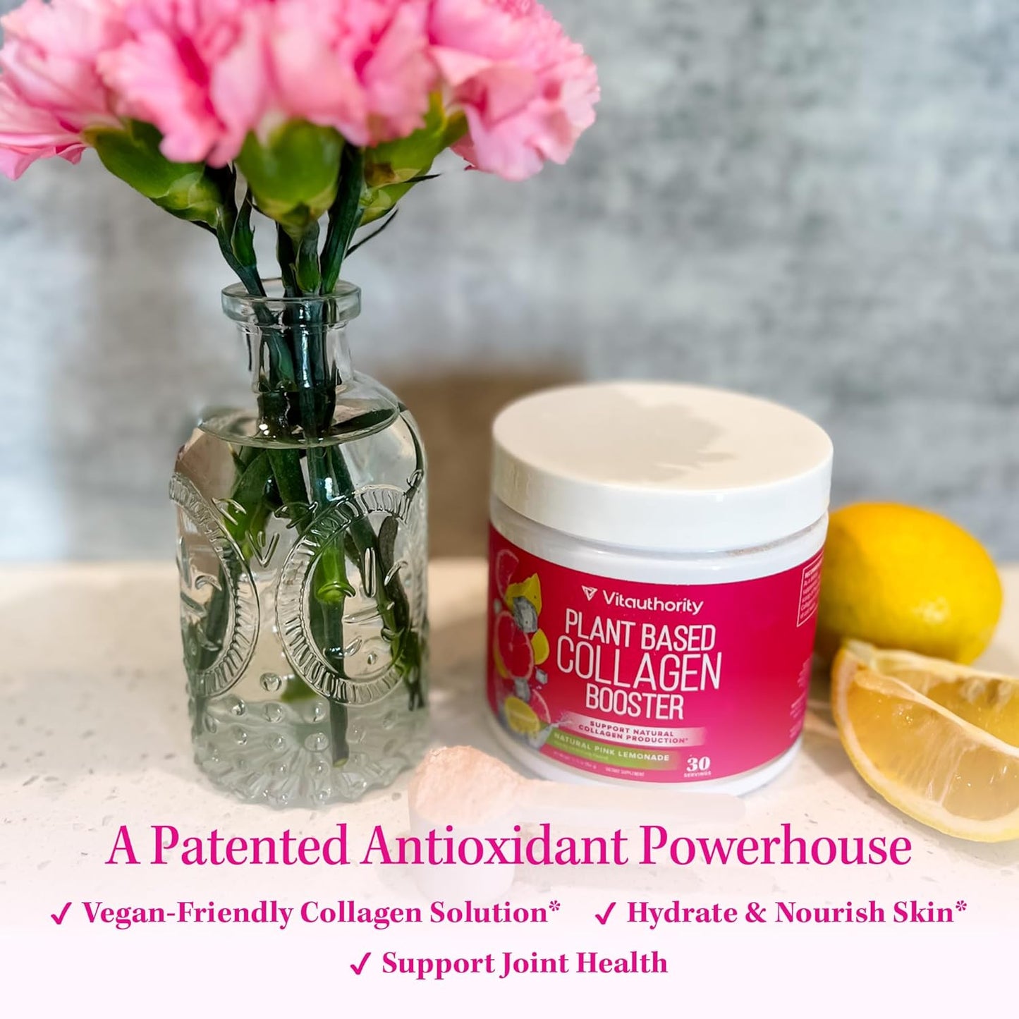 Vitauthority Vegan Collagen Powder for Women - Plant Based Collagen Supplement for Women with Proprietary Vegan Hair Skin and Nails Vitamins - Vegetarian Collagen Powder with Hyaluronic Acid