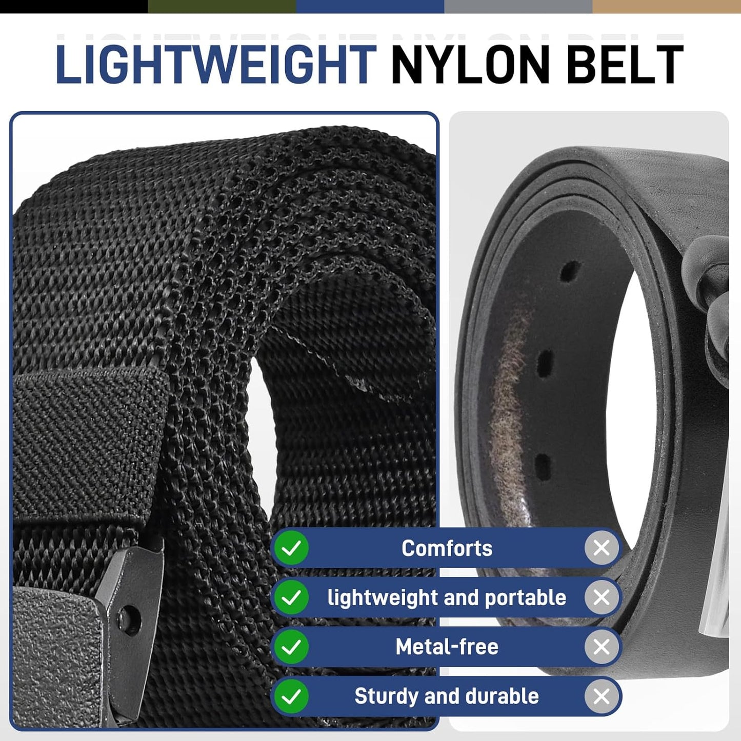 Tactical Men's Nylon Belts,5 Pack Mens Belts Casual，Military Canvas Outdoor Metal-free Belts