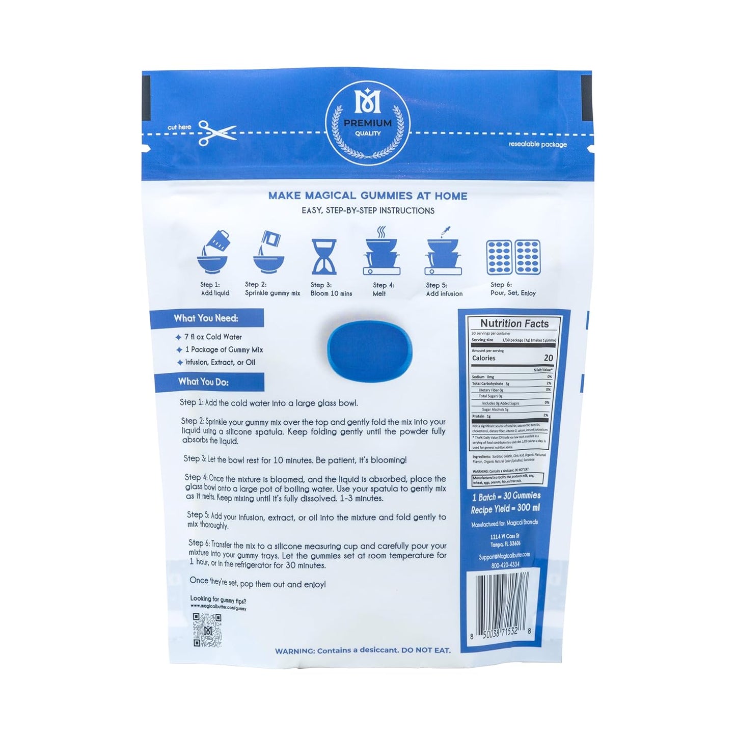 MAGICAL BUTTER Organic Premium Blue Raspberry Gummy Mix - Low Calorie, Zero Sugar Snacks, Sugar Free, Healthy Candy for Adults