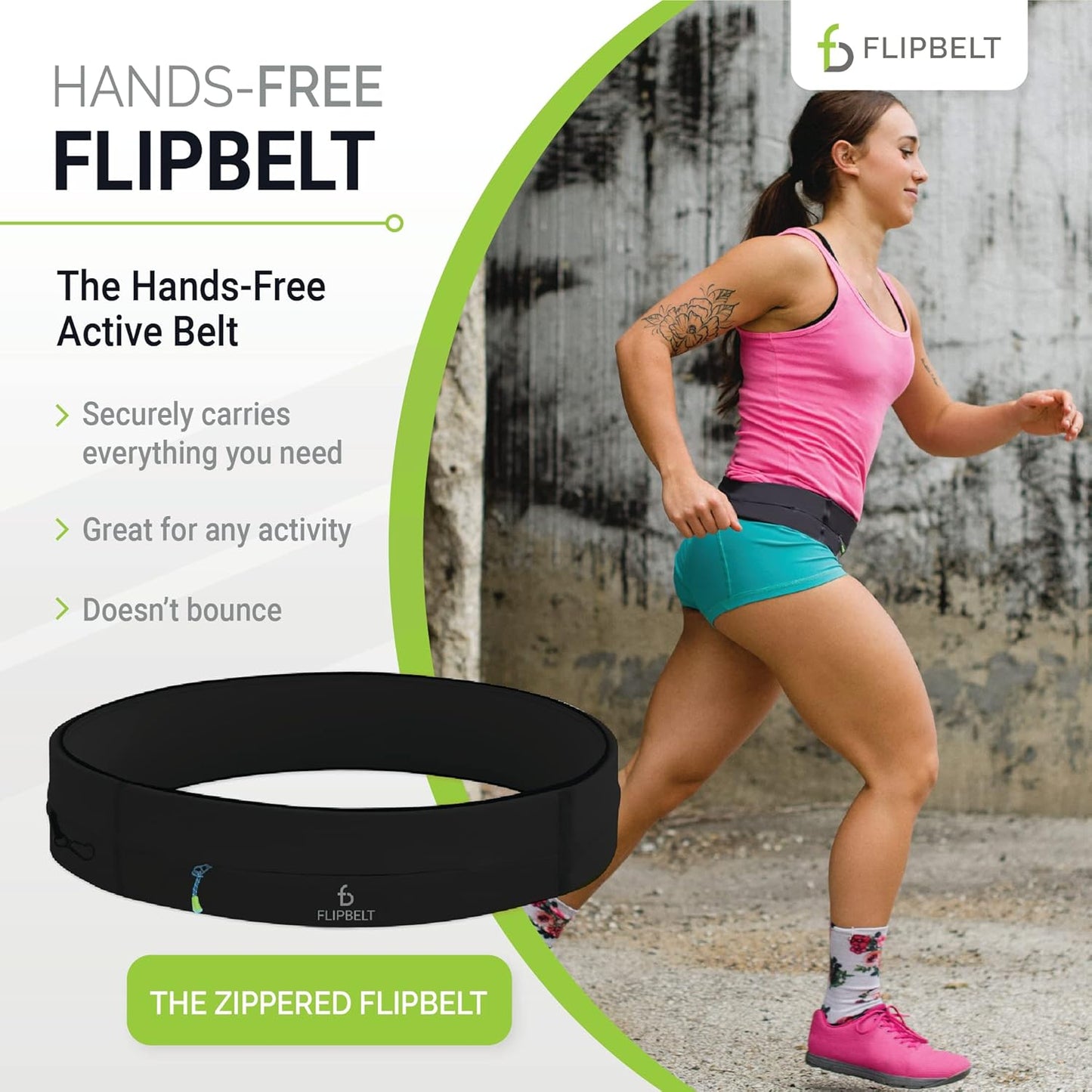 FlipBelt Zipper Running Belt, Waist Pack for Fitness and Running, US Company