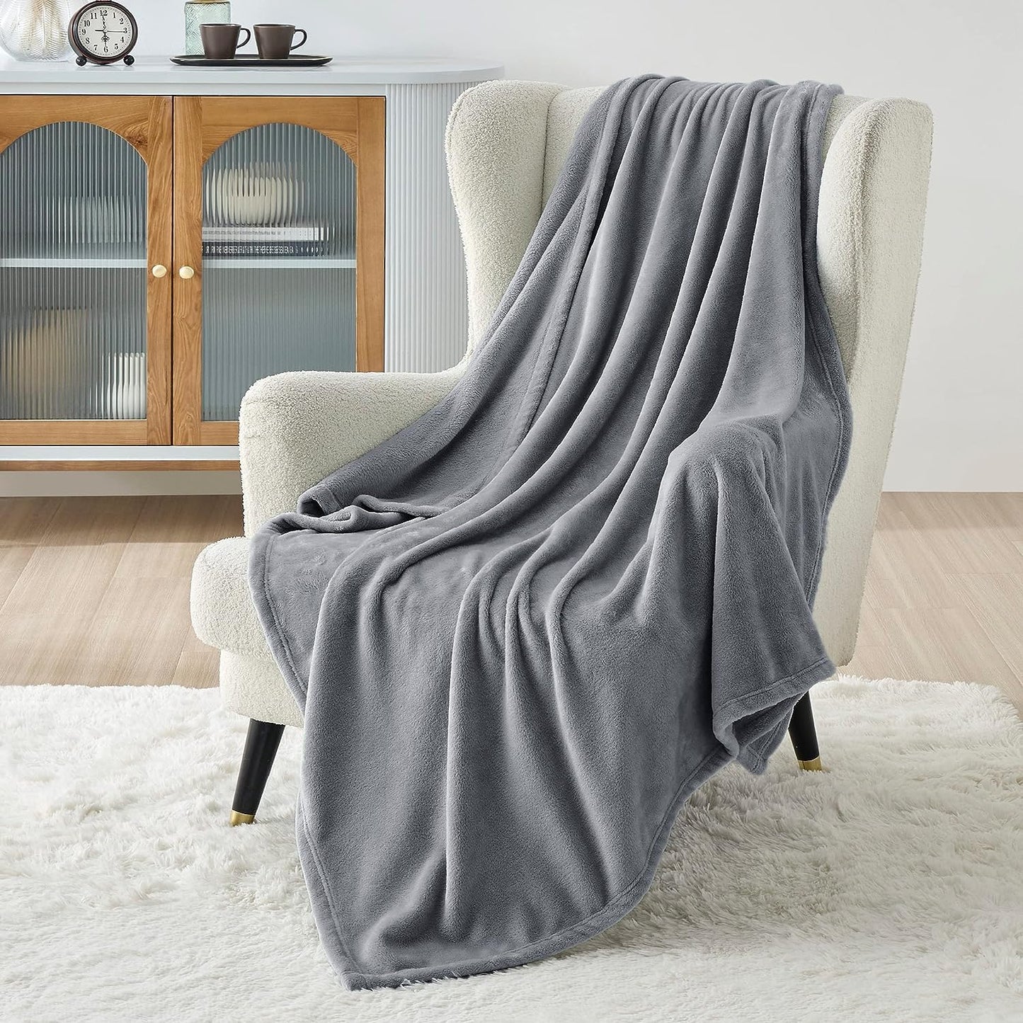 Bedsure Fleece Blanket Twin Size Grey - 300GSM Lightweight Plush Fuzzy Cozy Soft Warm Blanket for Bed, Sofa, Couch, Travel, Camping, 60x80 inches