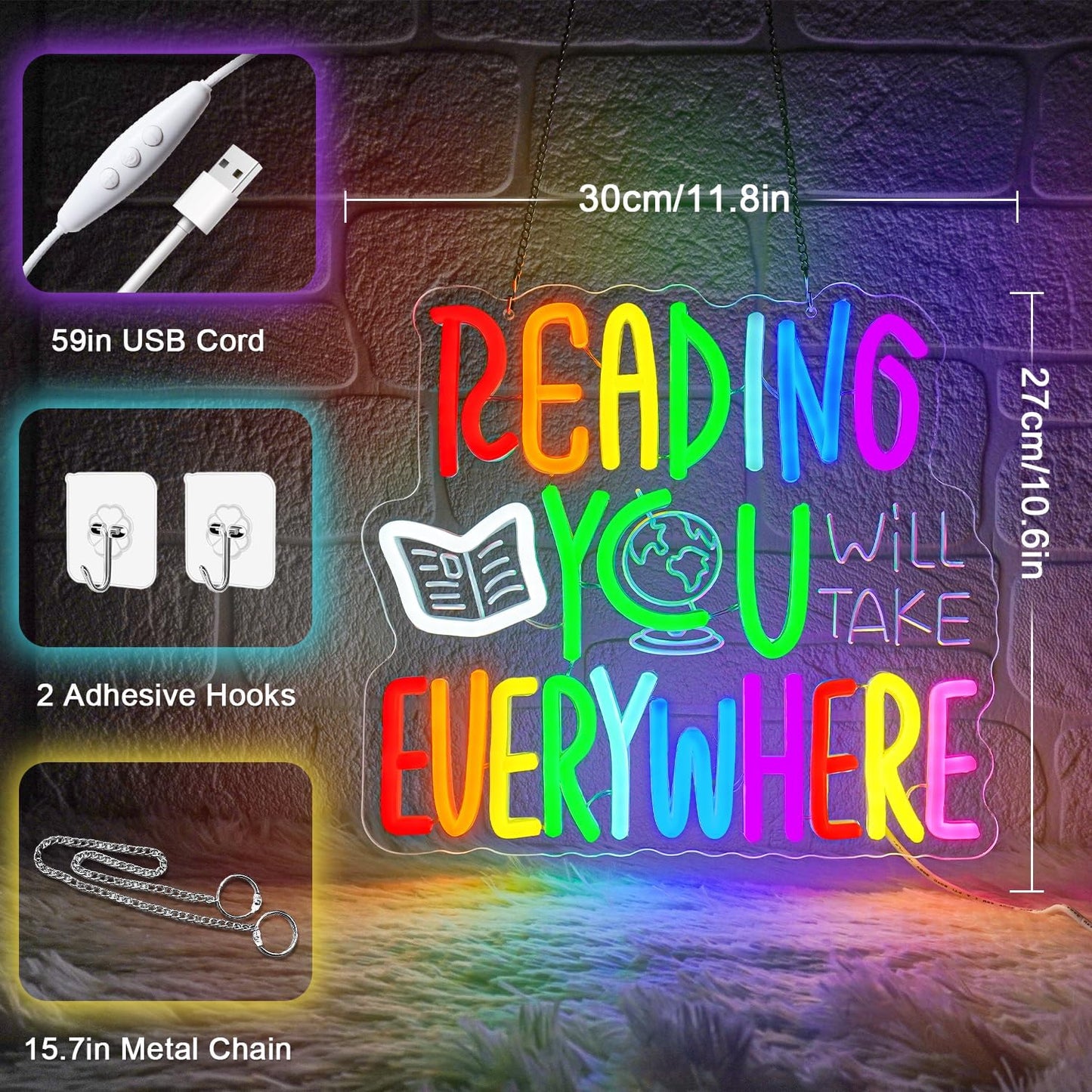 Reading Will Take You Everywhere Neon Sign,Classroom Neon Sign,Read Neon Signs for Classroom Inspirational Letter Led Sign Dimmable Classroom Neon Lights for Bedroom Dorm Library Bookstore