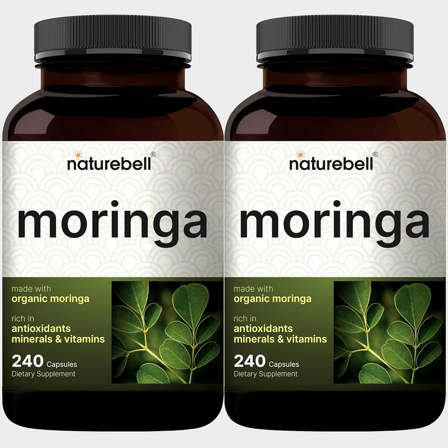 NatureBell 2 Pack Moringa Capsules 8000mg Per Serving, 480 Total Capsules | Green Superfood, Skin Health & Immune Support | Non-GMO, Gluten Free