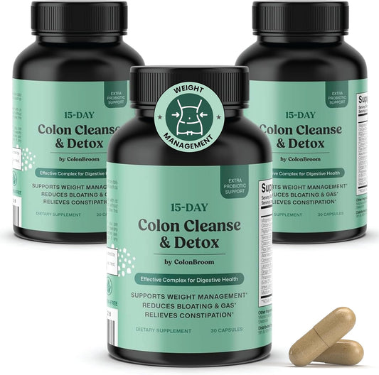 ColonBroom 15 Day Colon Cleanse & Detox Cleanse for Weight Loss with Probiotics & Magnesium to Support Digestion, Reduce Bloating & Boost Metabolism - Gentle & Effective Gut Detox for Women, Pack of 3
