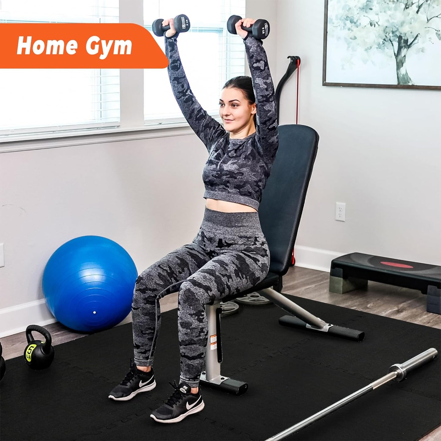 SUPERJARE 0.4'' Thick 6 Pcs 24 Sq Ft Rubber Top Exercise Equipment Mats, High Density EVA Foam Mats with Rubber Top, Interlocking Gym Flooring for Home Gym, Protective Workout Mat, Black