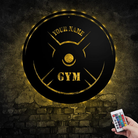 Personalized Home Gym LED Tin Metal Sign Multiple Sizes, Gym Sign Wall Decor, Exercise Workout Room Decor Fitness Center, Motivational Inspirational Hanging Wall Art Wall Plaque (05 w/lights)