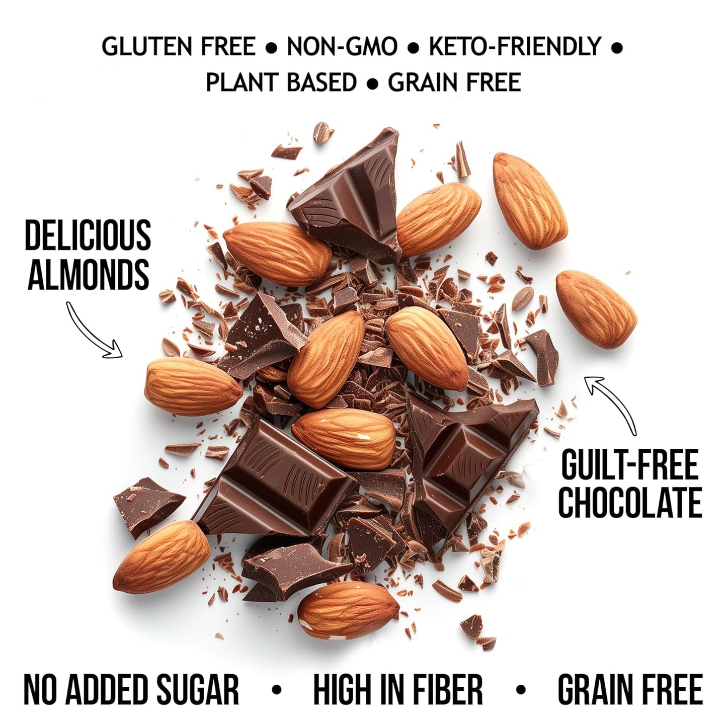 TGB Chocolate Almond Keto Nuts, 1g Net Carb, No Added Sugar, High Fiber, Gluten Free, Grain Free, Healthy Low Carb Snack, 8oz Resealable Cereal Bag