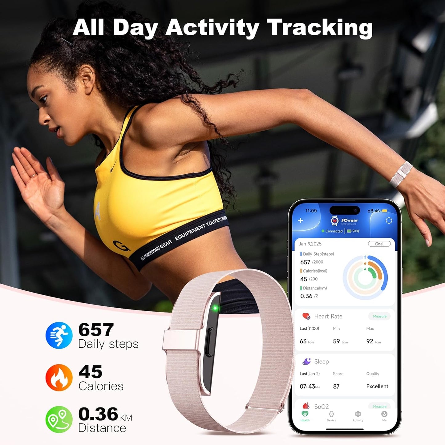 Sleep & Fitness Tracker Wristband for Women Men | 24/7 Heart Rate, Blood Oxygen & Stress Monitor | Step & Calorie Counter | IP68 Waterproof Activity Tracker, No Subscription Fee (Pink)