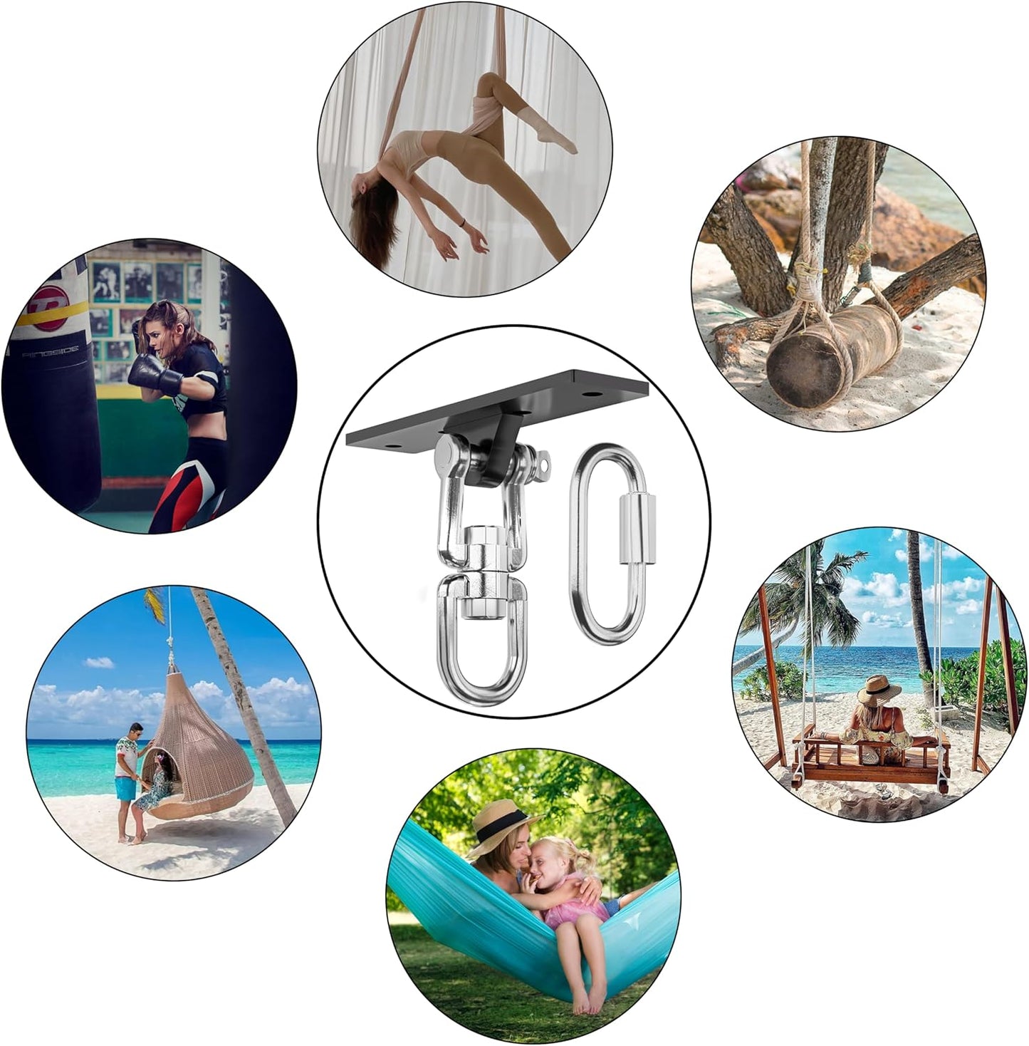 Heavy Bag Hanger,Punching Bag Mount Hanger Bracket,Ceiling Mount Hook 360°Rotation Wood Beam Holder Body Weight Strength Training Systems,Suitable for Swings and sandbags(900 LB Capacity)