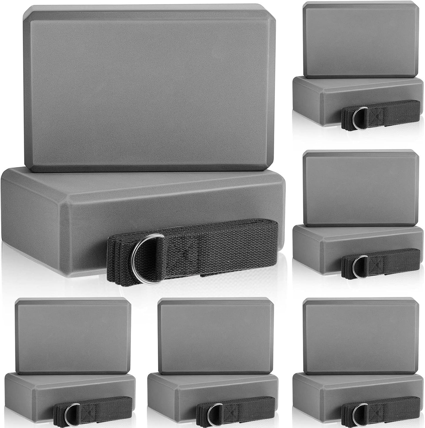 Meooeck 18 Pcs Yoga Block and Strap Set 9 x 6 x 3 Inch EVA Foam Non Slip Brick 8 ft Yoga Straps for Stretching D Ring Design for Back to School Pilates Fitness Workout Exercise