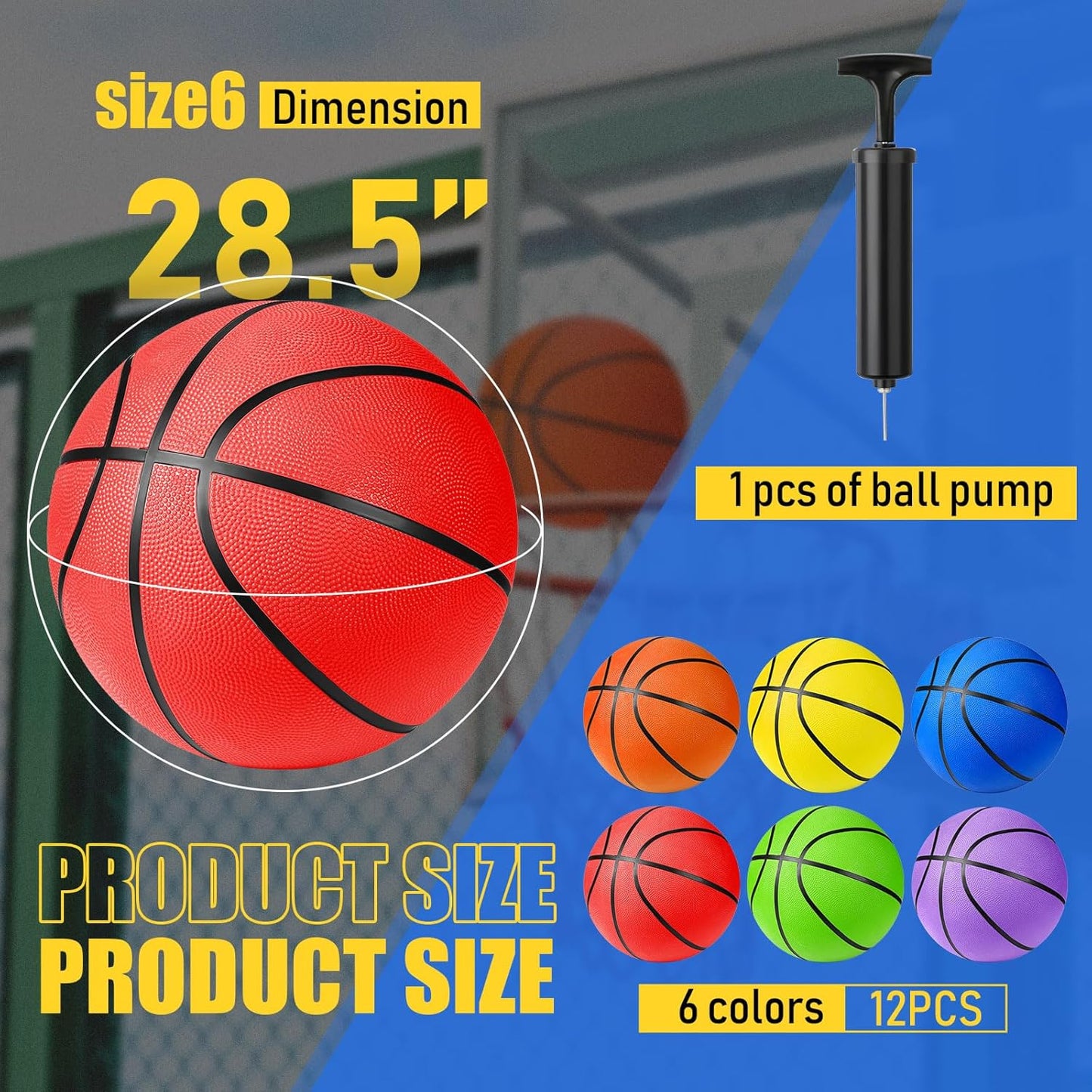 Jerify 12 Pack Official Size Rubber Basketballs for Kids Child Junior Youth Indoor Outdoor Sports Basket Balls with Pump Back to School Student Gifts Operation Christmas Bulk Items