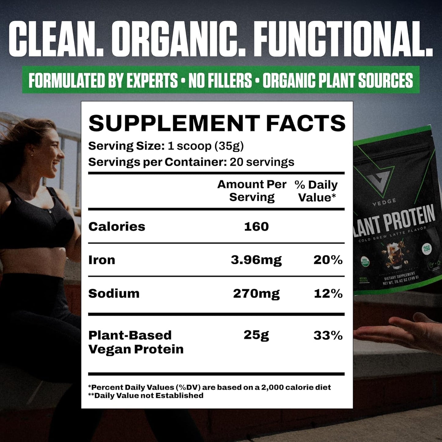 vedge Vegan Protein Powder - Plant Protein Powder with Pea, Pumpkin & Sunflower - USDA Organic, Amino Acids, Dairy Free, Gluten Free, Soy Free, Keto, Non GMO - Cold Brew Latte - 20 Servings