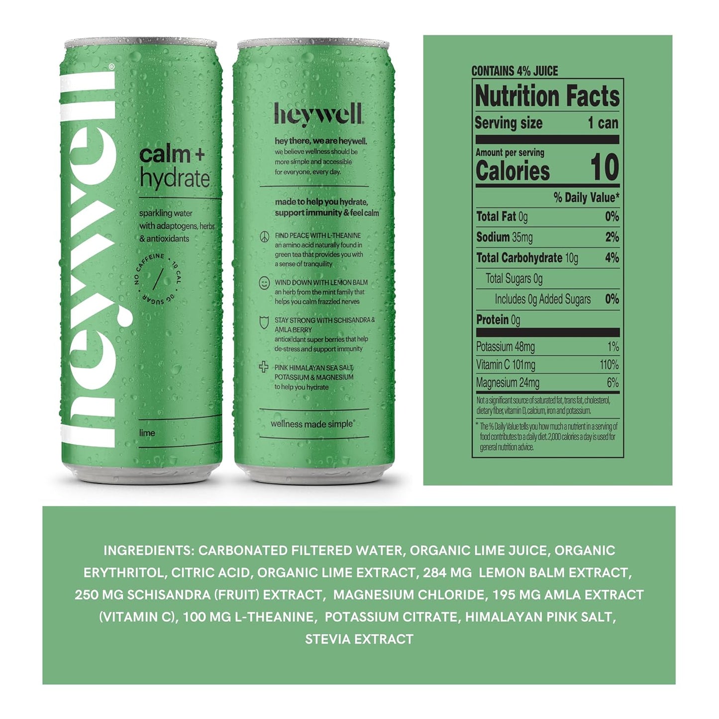 Heywell Sparkling Adaptogenic Drink, Citrus Variety Pack, 12 Fluid Ounce (Pack of 12) - Organic, Non GMO, Vegan, Gluten Free, Dairy Free (12 Pack, Citrus Variety Pack)