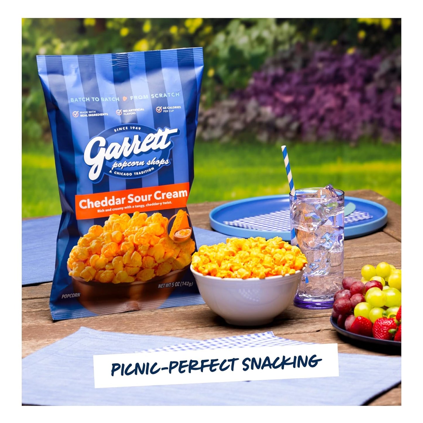 Garrett Popcorn Cheddar Sour Cream, 5.0oz, 4 Bags, Cheesy Popcorn, Gluten Free, Savory Snack, Popped Pop Corn Bags