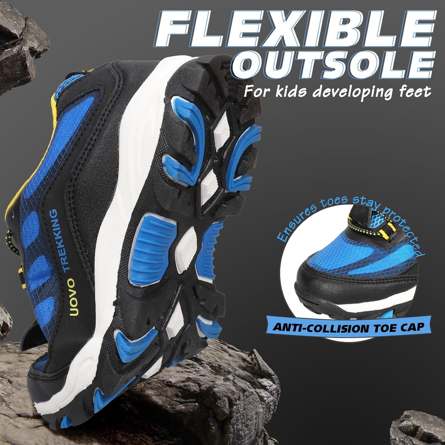 UOVO Boys Girls Hiking Shoes Kids Waterproof Running Trail Fashion Sneakers Breathable Lightweight Non-Slip Outdoor Walking Sports Shoe(Little/Big Kids)