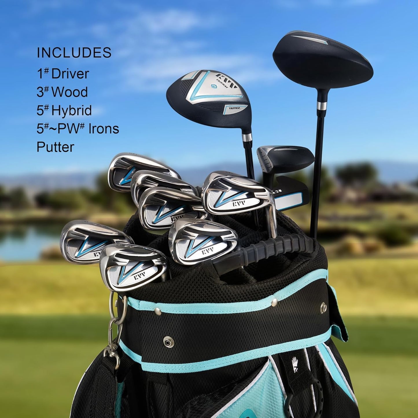 KVV Premium Right Hand Golf Club Set 11-Piece Set for Women, Including Driver, Fairway, Hybrid, 5#-P# Irons, Putter Steel Shaft Regular Flex Golf Clubs, with/Without Golf Bag