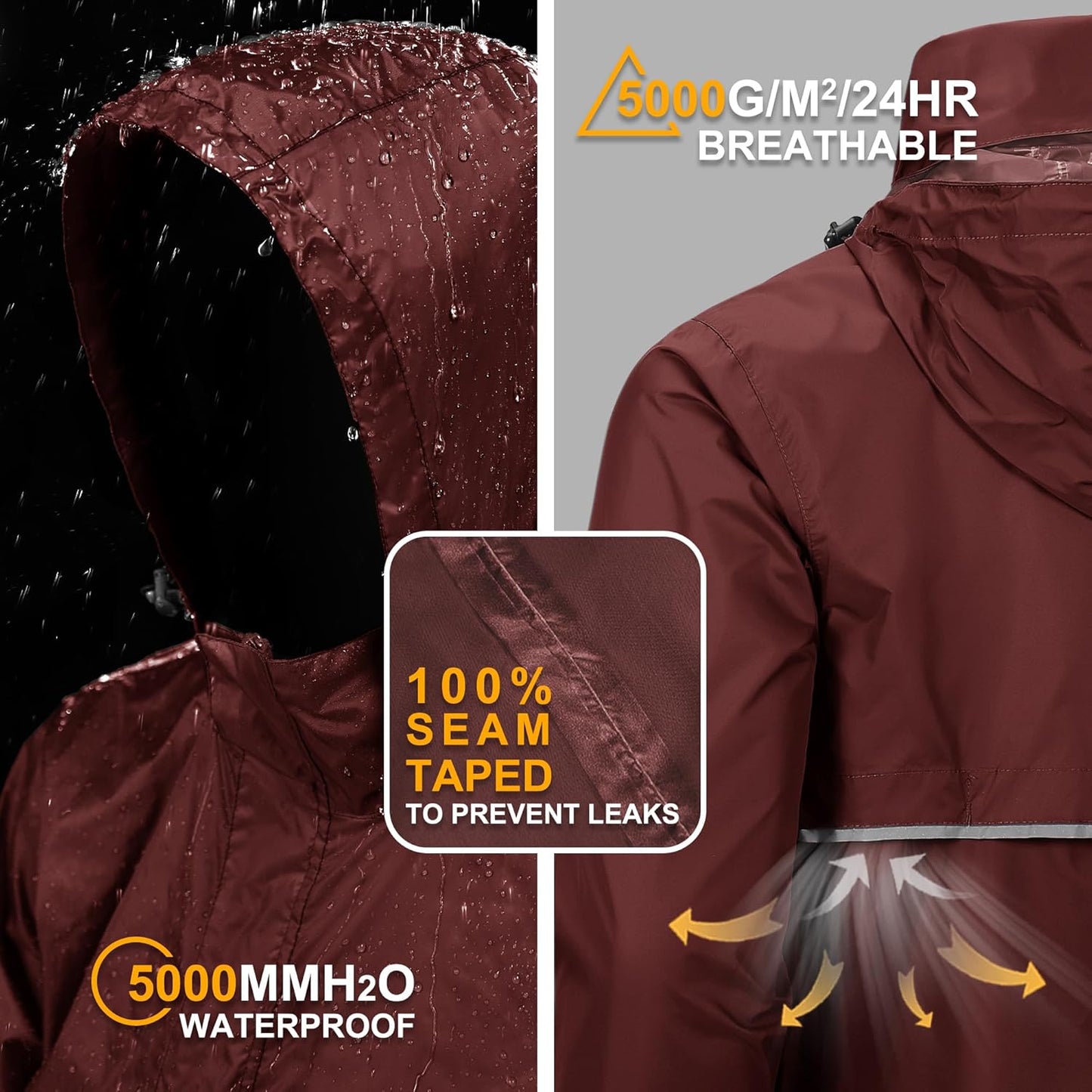 Outdoor Ventures Men's Rain Jacket Waterproof Lightweight Packable Rain Pullover for Hiking Golf Running