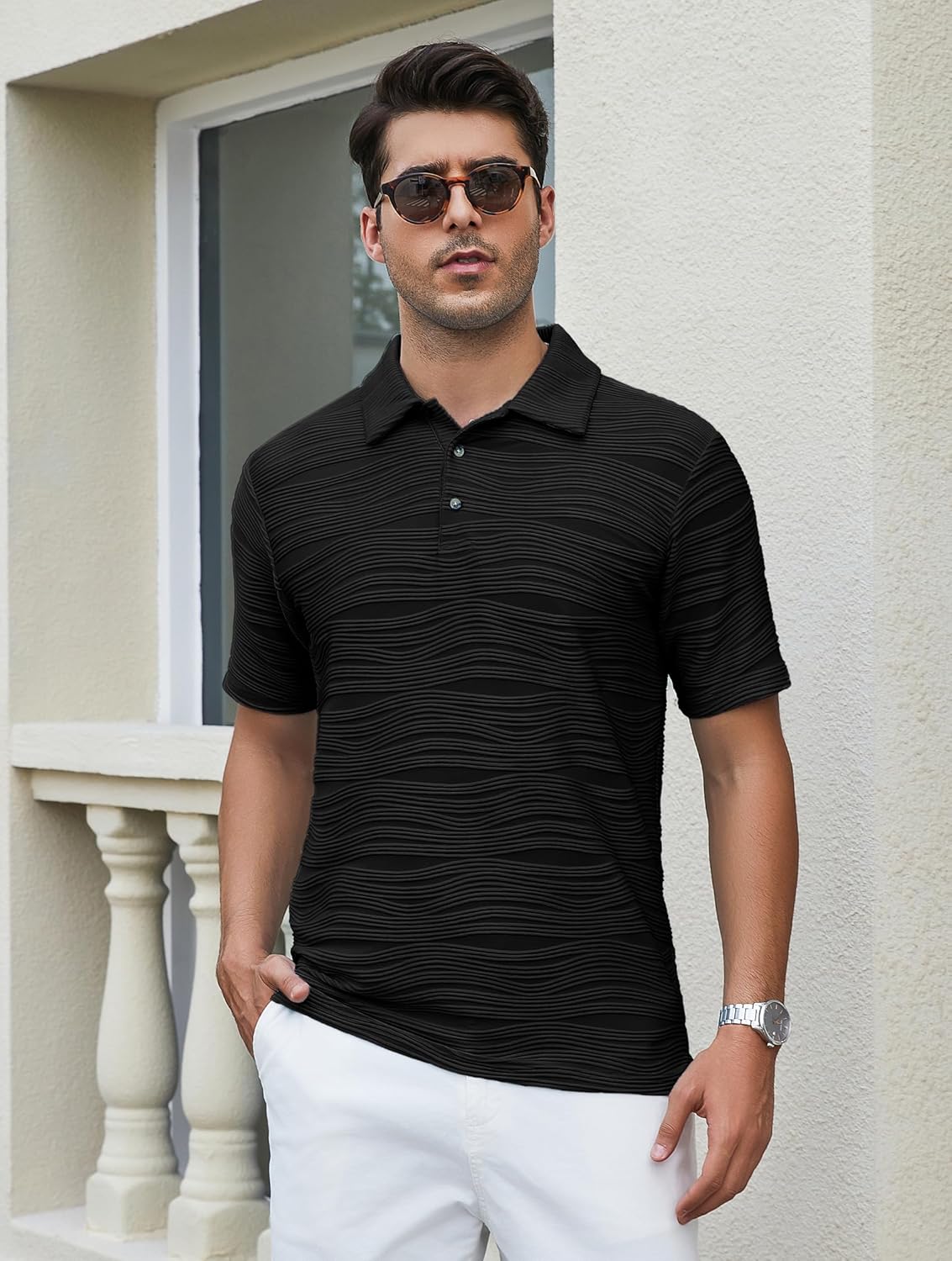 Esabel.C Golf Shirts for Men Dry Fit Performance Short Sleeve Print Moisture Wicking Collared Shirt