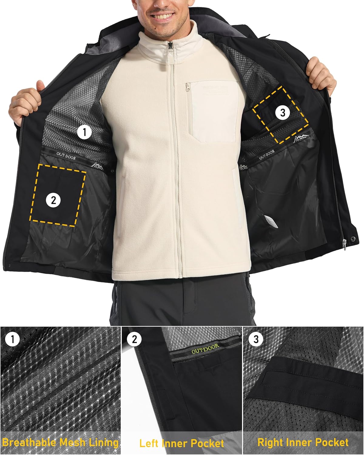 MAGCOMSEN Men's Hooded Windproof Water Resistant Rain Jacket Windbreaker 5 Pockets for Hiking,Fishing,Travel