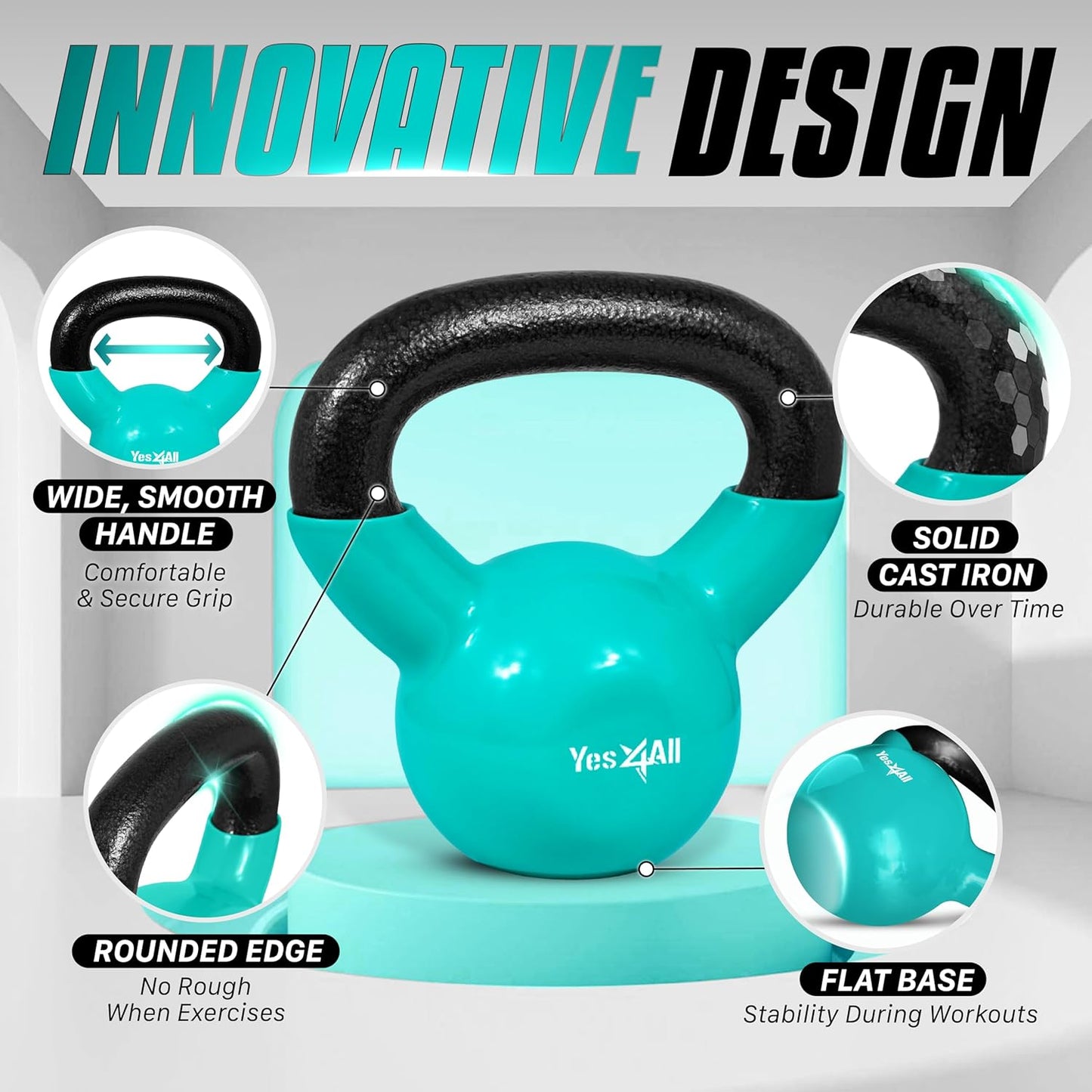 Yes4All Kettlebell Set Vinyl Coated Weights Combo for Full Body Workout Equipment Push up, Grip Strength Training, Dumbbell Weights Exercises