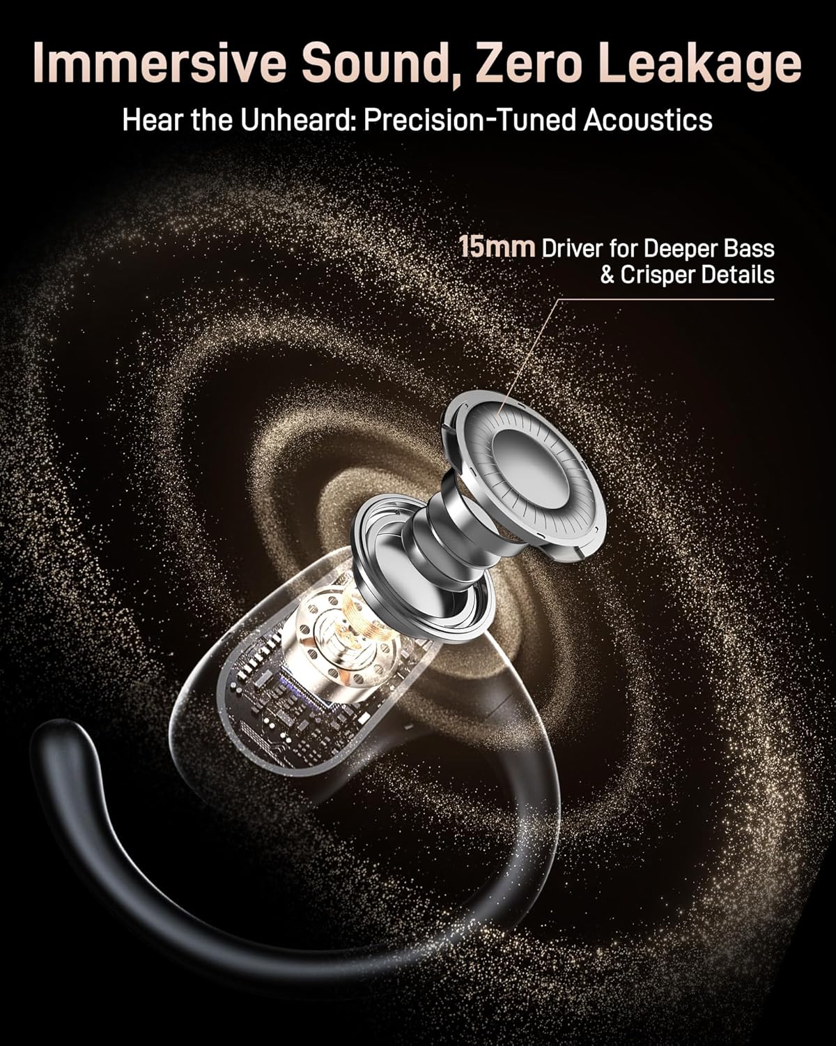 Open Ear Headphones, Bluetooth Wireless Open Ear Earbuds (0.3oz Lightweight) with 15mm Drivers, 45H Playtime, IPX5 for Sports, Fitness, Cycling, Running, Travel, Driving