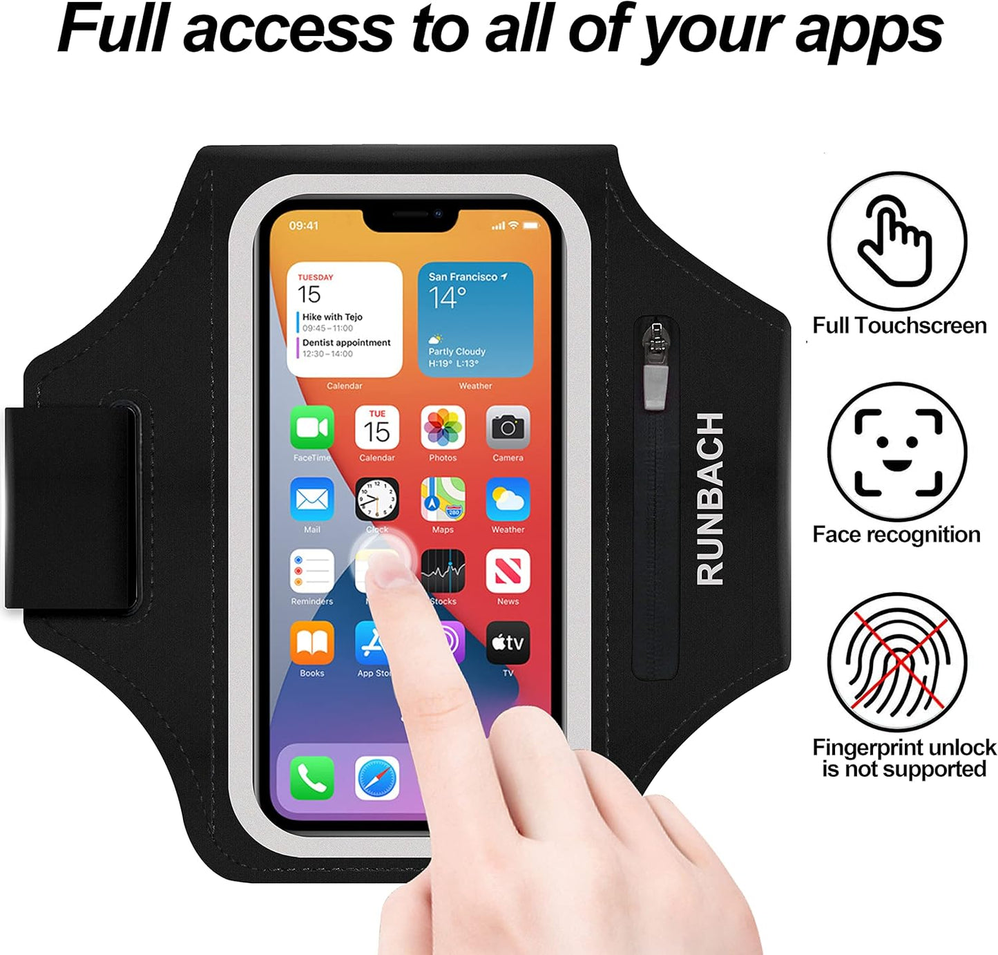 Armband for Samsung Galaxy S25/S24/S23/S22/S21/S20/S10/S9/S8,Galaxy A01/A8/A10e/A20e/A41/M01/Xcover 5,Water Resistant Sport Armband with Zipper Slot for Galaxy Buds (Black)