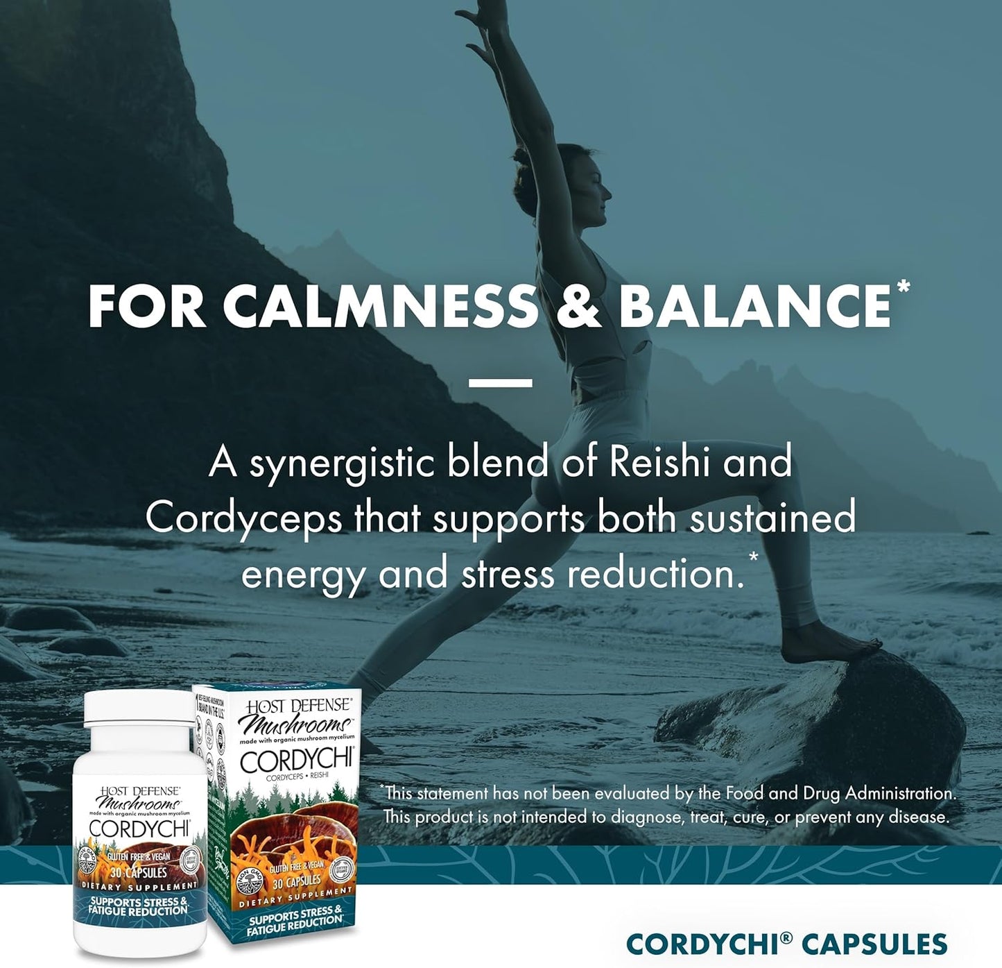 Host Defense CordyChi Capsules - Energy & Immune Support Supplement - Cordyceps & Reishi Mushroom Supplement for Relaxation & Respiratory Support - Aids Against Tiredness - 30 Capsules (15 Servings)*
