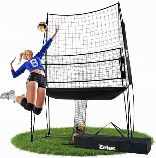 ZELUS Volleyball Training Equipment, 11x8 ft Volleyball Practice Net Station with Adjustable Height & Ball Return