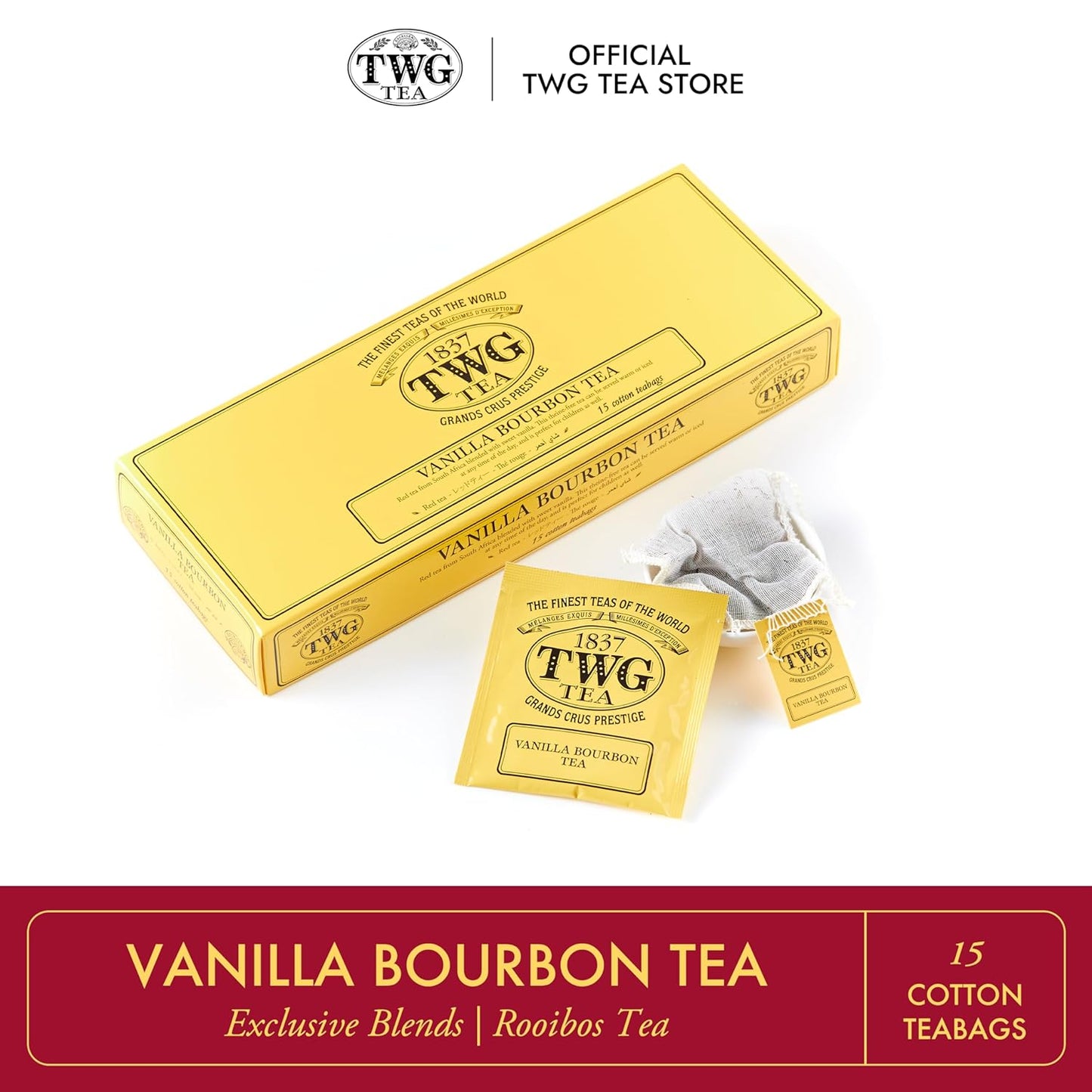 TWG Tea | Vanilla Bourbon Tea | Rooibos Tea | Vanilla | 15 Hand Sewn Cotton Tea Bags | Gift Set