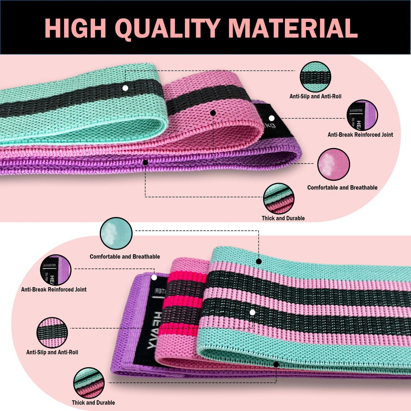 Long and Short Fabric Resistance Bands with Door Anchor 7 PCS, Non-Slip Stretch Booty Bands for Working Out Women & Men, Loop Exercise Elastic Bands for Home Physical Therapy Yoga Pilates