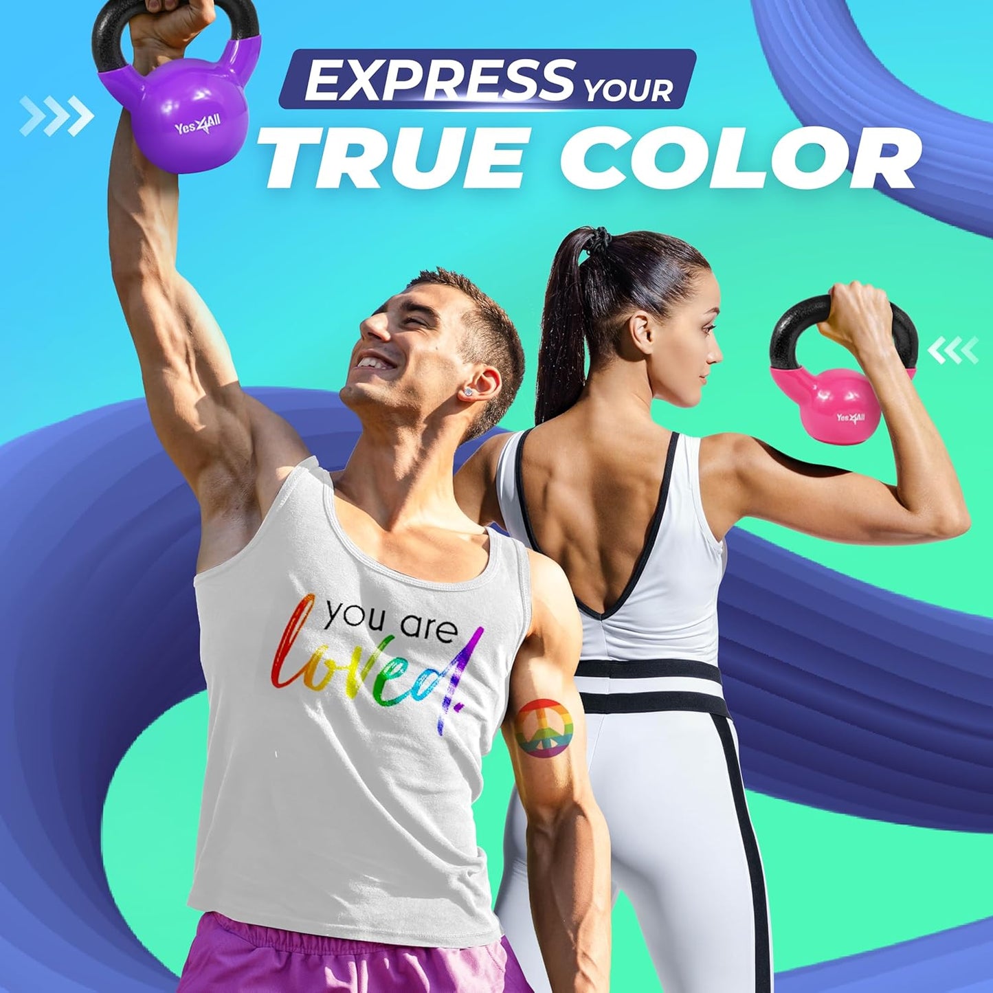 Yes4All Kettlebell Set Vinyl Coated Weights Combo for Full Body Workout Equipment Push up, Grip Strength Training, Dumbbell Weights Exercises