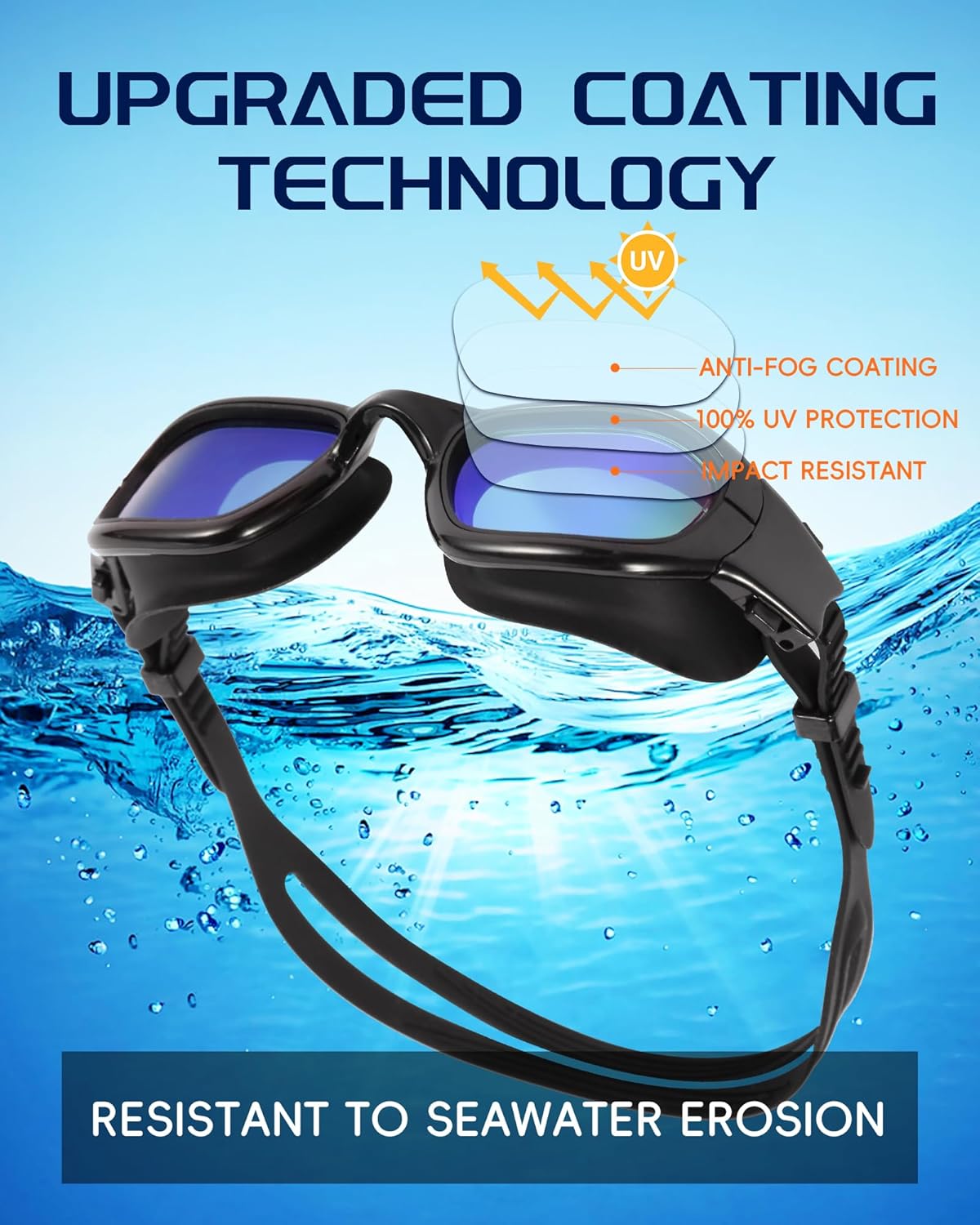 Swim Goggles, Goggles Adult with Swimming Cap, Nose Clip & Ear Plugs, UV Protection Anti-Fog Lens and Case for Adult