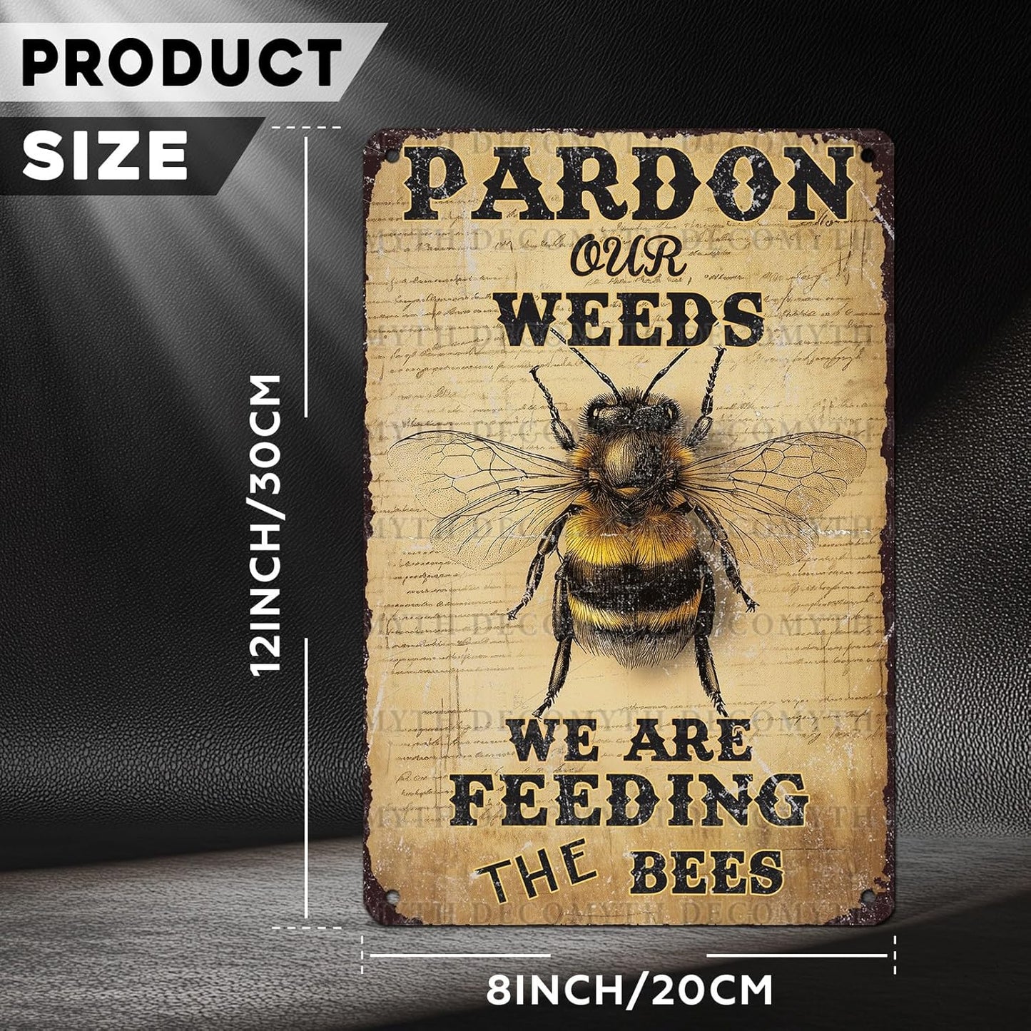 Vintage Bee Tin Sign Pardon Our Weeds We're Feeding The Bees Retro Garden Metal Poster Funny Wall Art Cafe Office Wall Decor for Kitchen Home Bar Plub Club Shop 12 * 8inch