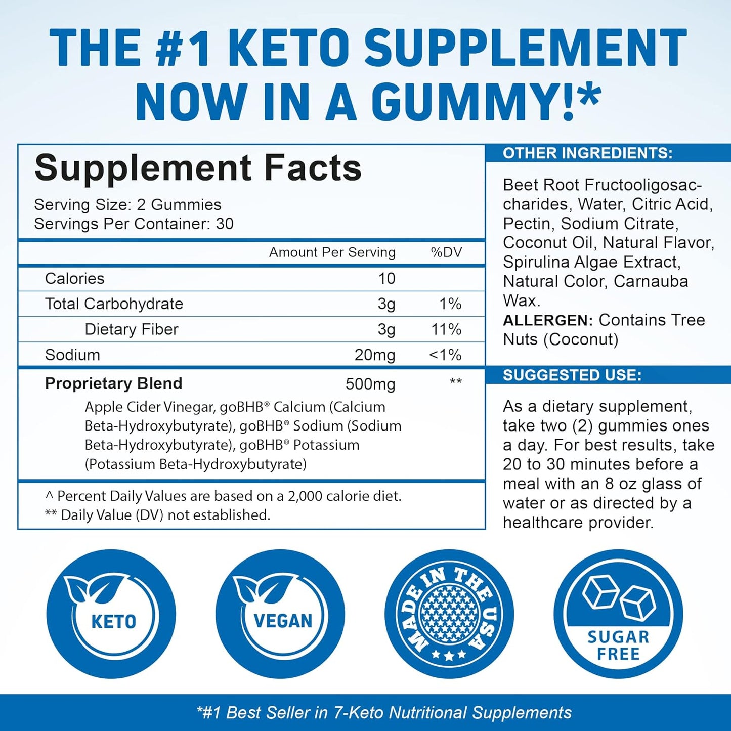 Herbtonics Keto Apple Cider Vinegar Gummies | Digestion & Detox | GLP-1 Support | Sugar Free BHB Advanced Formula for Keto Support - Raw ACV with The Mother - 60 Vegan ACV Gummies