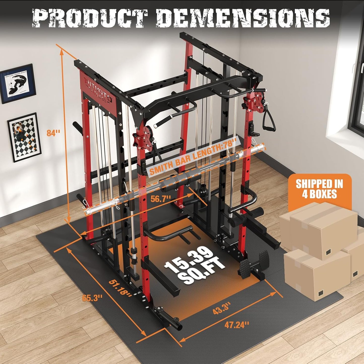 Smith Machine,2200 LBS Squat Rack for Home Gym with Dual Pulley System,Multifunctional Power Rack Cage for Strength Training with More Attachments