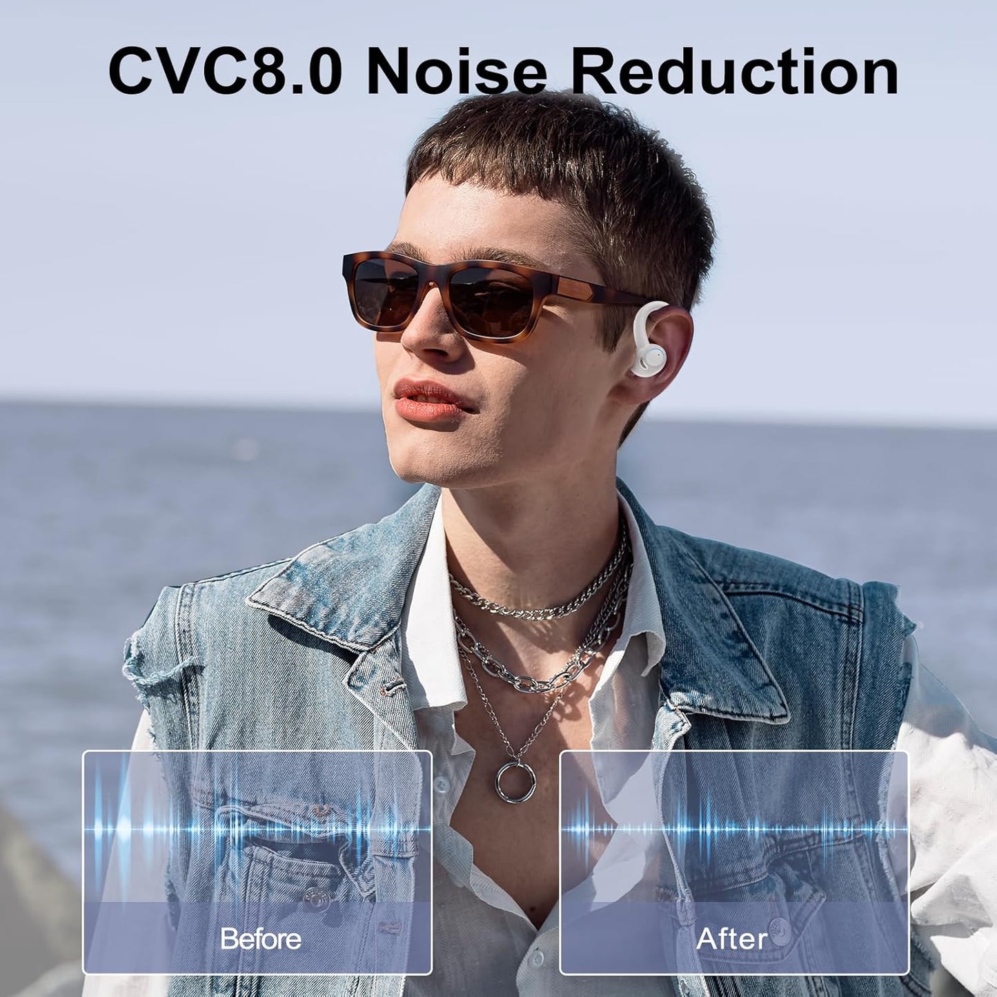 Wireless Earbuds Bluetooth 5.3 Headphones Sports, 48Hrs Playtime Bluetooth Earbuds with CVC 8.0 Mic, 2025 Stereo Bass Over Ear Bud with Earhooks, LED Display, IP7 Waterproof Earphon for Running White